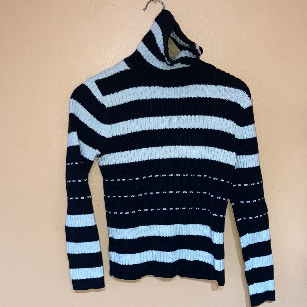 Liz Claiborne Black and White Striped Turtleneck Sweater